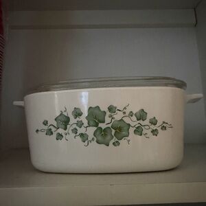 Corningware White Casserole Dish with Green Ivy Design